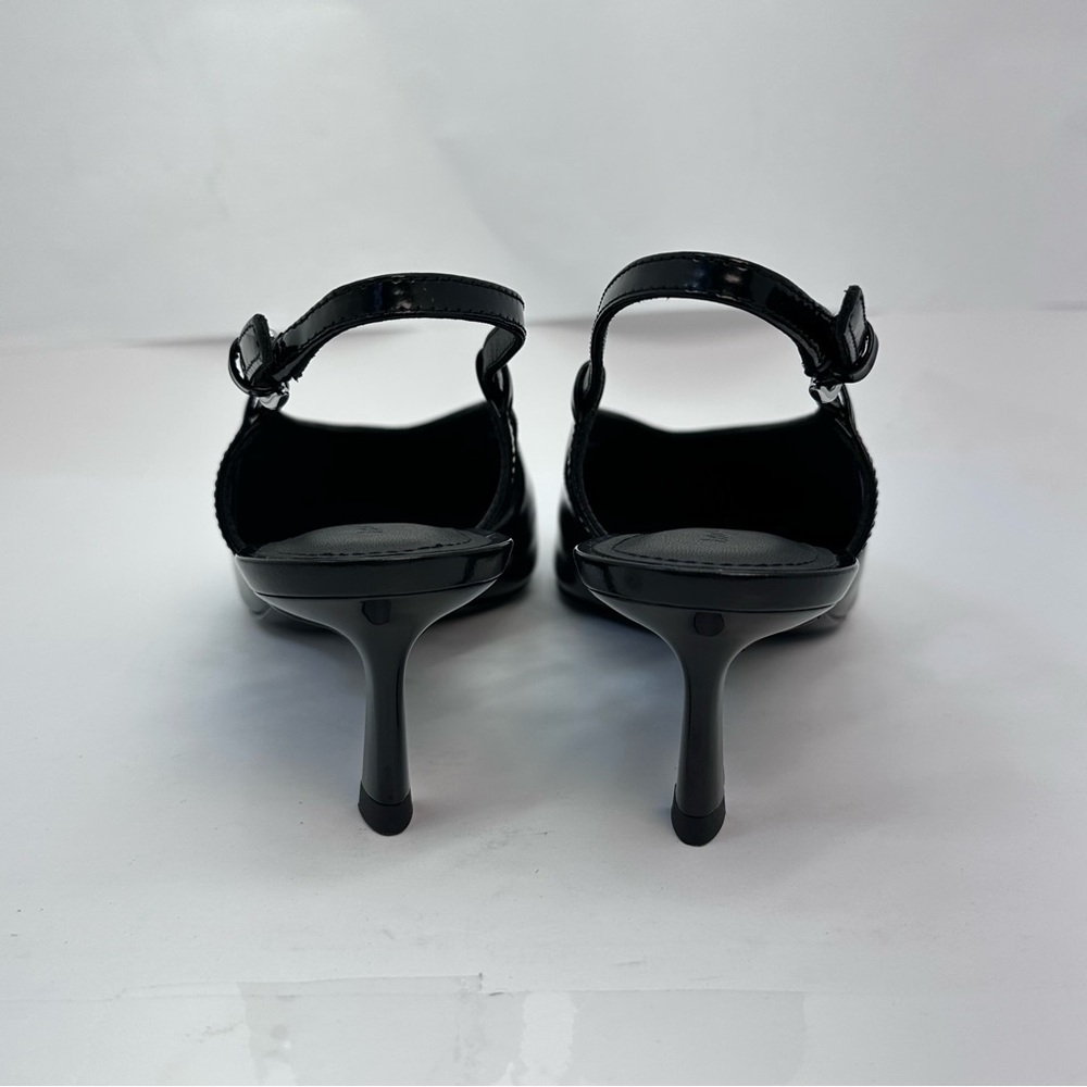 & Other Stories Slingback Pumps in Black leather pointed toe kitten heel - Picture 5 of 9